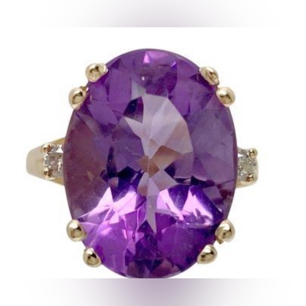 STULLER 14K Gold 16.25x12.25mm Amethyst & Genuine Diamond Ring Size 7.5 lot 156